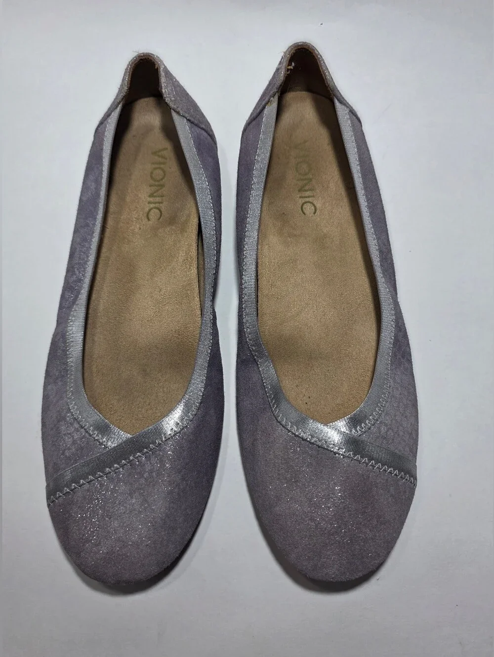 Vionic Women's Gray Suede Ballet Flats Comfort Slip On Shoes Size 7 EU 38